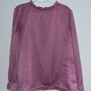 Ruffle neck sheer long sleeve top